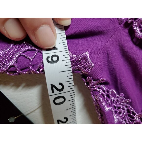 Boston Proper Womens Off Shoulder Dress Size Sm Purple Metallic Lace Bell Sleeve - Picture 11 of 16